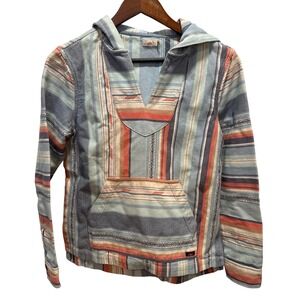 Faherty Brand Womens Baja Stripe Cotton Pullover Hoodie Blue Orange Small